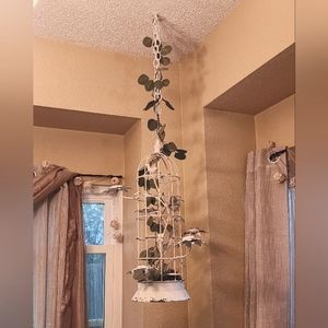 Antique White Bird Cage with Candle Holders 26" WITHOUT DECORATIONS